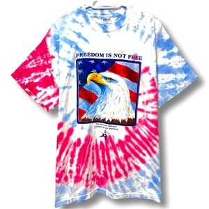 VINTAGE USA PATRIOTIC BALD EAGLE FREEDOM IS NOT FREE CUSTOM TIE DYE AMERICA TEE